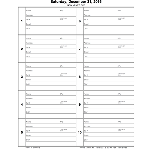 Economy Motel/Cabin 10 Room Reservation Book